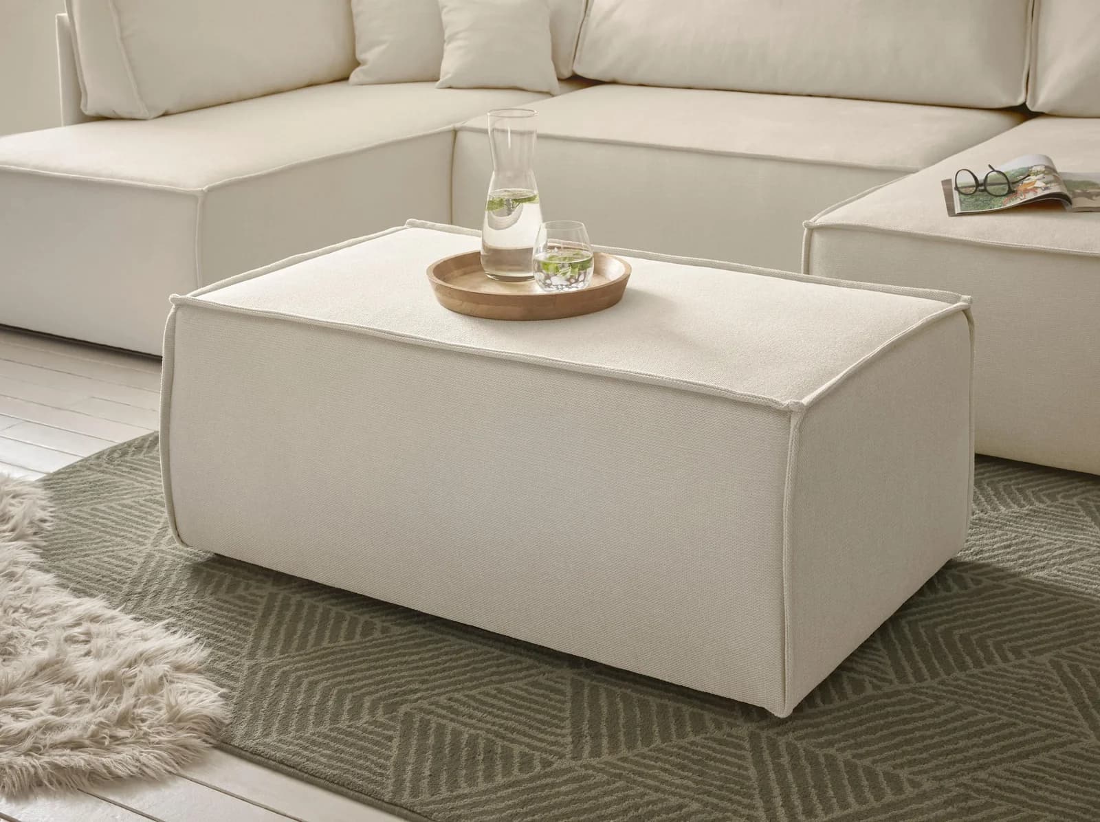 OTTO HOME Finnley Polsterhocker Creme 90% Recyceltes Material