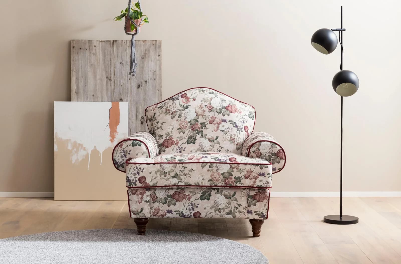 HOME AFFAIRE Sessel LUCIENNE bunt Amber Paradise mit Holzfüßen