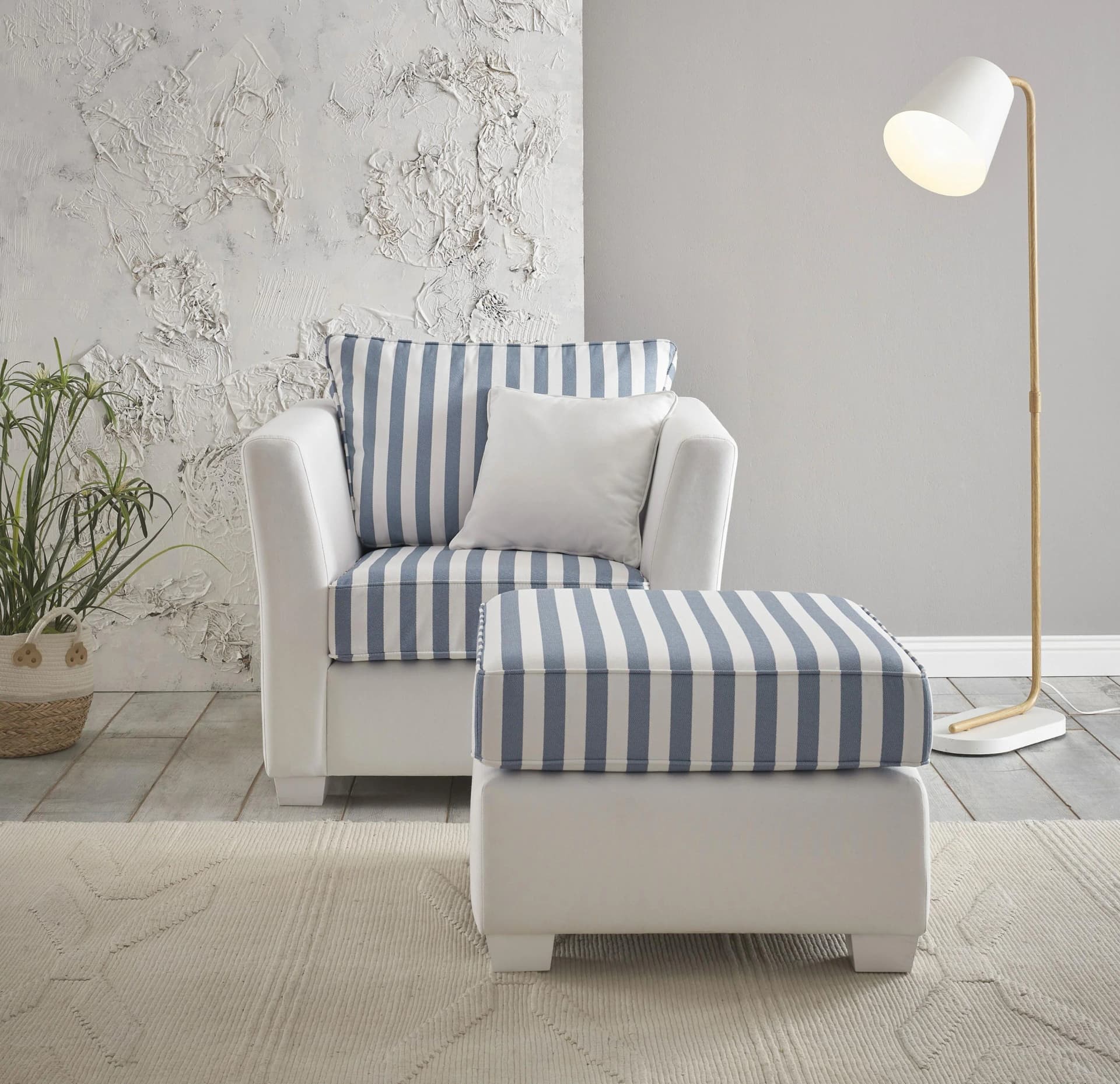 HOME AFFAIRE CALIFORNIA Sitzgruppe Beige Blau Gestreift mit Hocker