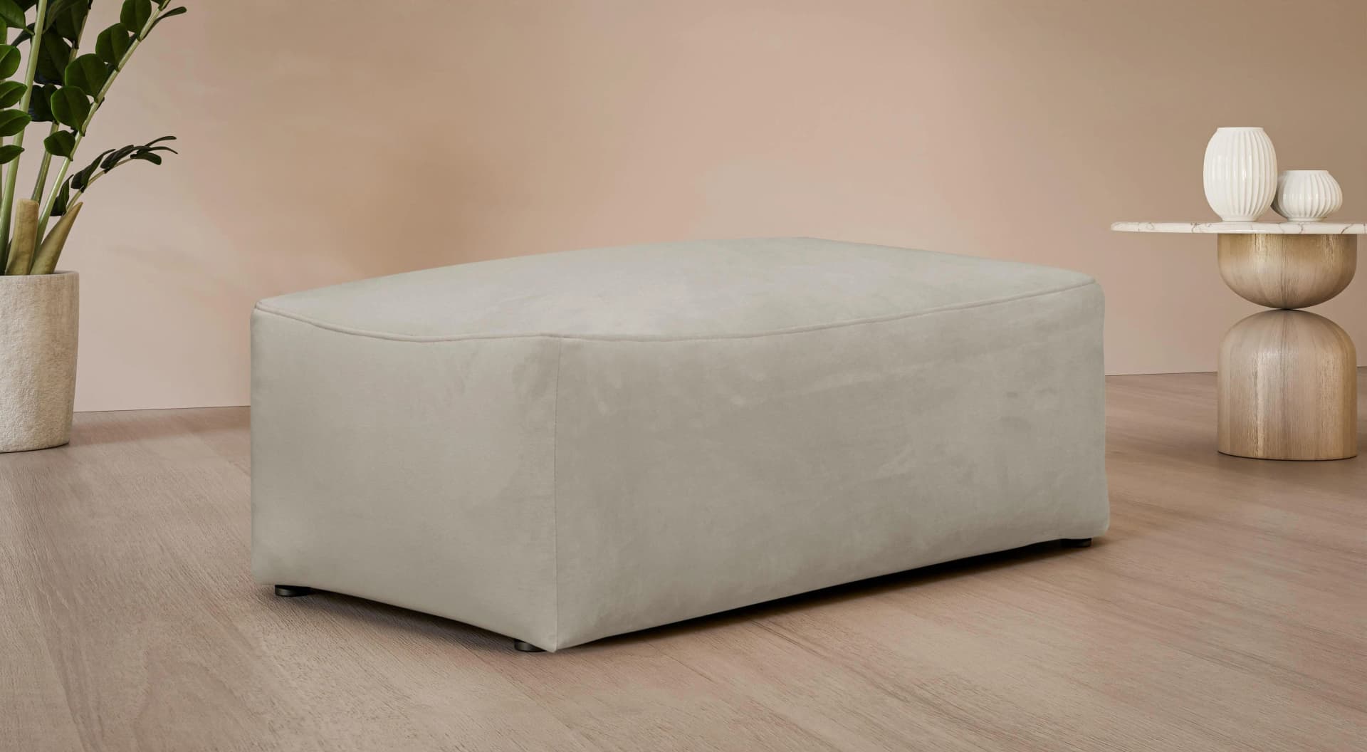 LeGer Home Polsterhocker YANI Beige Samtoptik