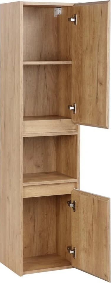 WELLTIME Torun Hochschrank Weiß Eiche Falttüren Badschrank - Bild 5