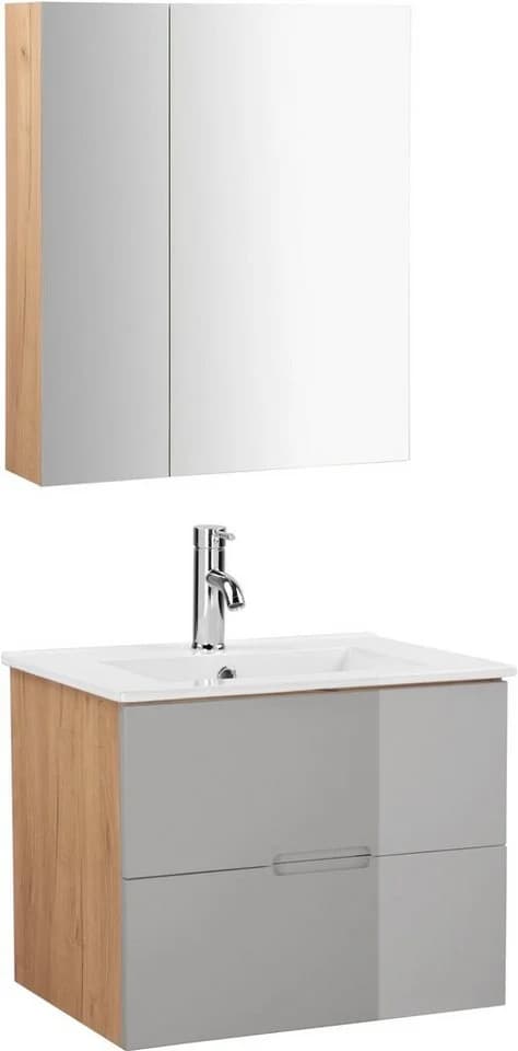 WELLTIME Lund Badmöbel-Set 60cm Grau Eiche Hochglanz - Bild 3