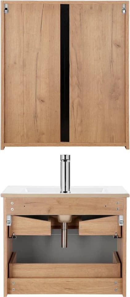 WELLTIME Lund Badmöbel-Set 60cm Grau Eiche Hochglanz - Bild 5
