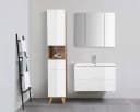 WELLTIME Lund Badmöbel-Set 80cm Weiß Eiche Hochglanz mit Spiegelschrank Bild 1