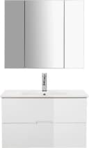 WELLTIME Lund Badmöbel-Set 80cm Weiß Eiche Hochglanz mit Spiegelschrank Bild 2