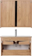 WELLTIME Lund Badmöbel-Set 80cm Weiß Eiche Hochglanz mit Spiegelschrank Bild 5