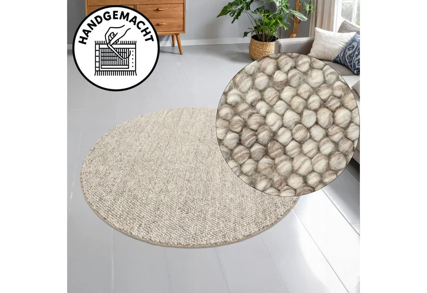 OTTO HOME Wollteppich Wolly Beige Handgewebt Rund - Bild 2