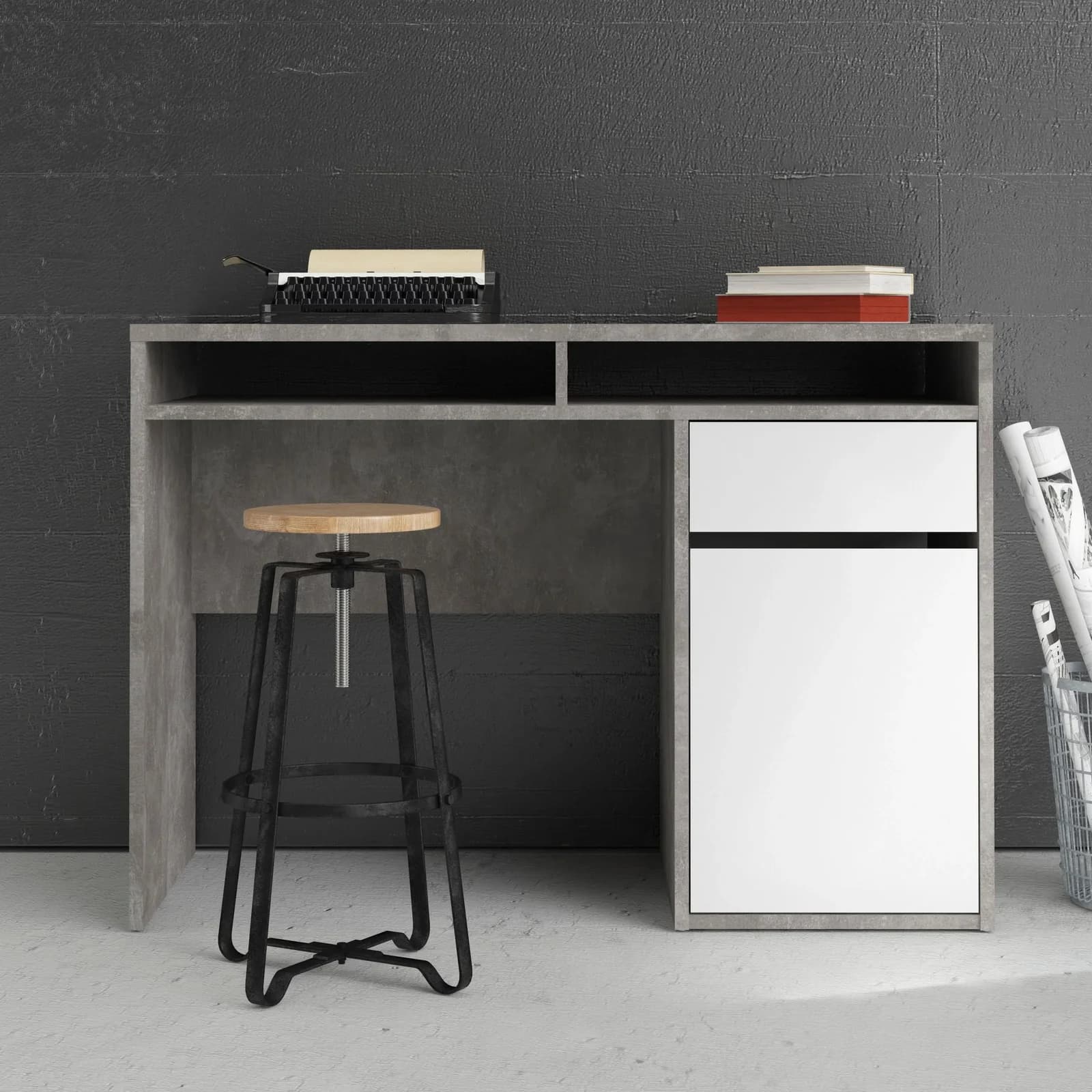 INOSIGN Schreibtisch Plus Betonoptik Weiß Hochglanz