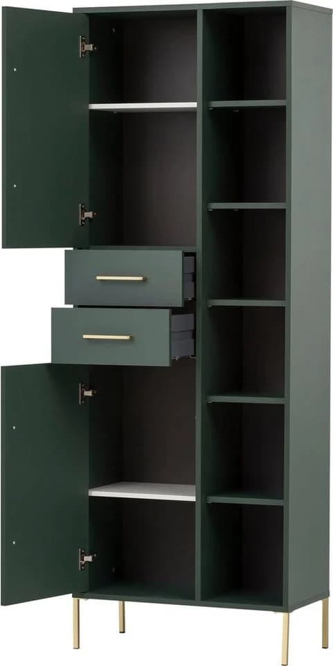 WELLTIME Hochschrank Kent waldgrün mit goldenen Griffen - Bild 4