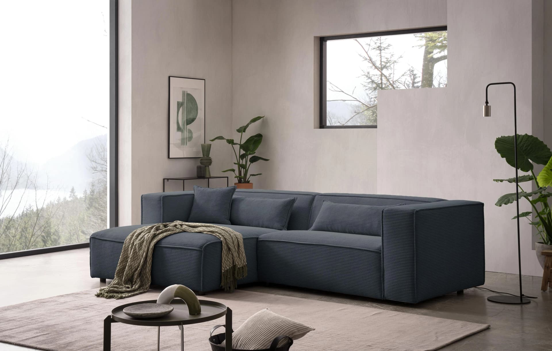 LeGer Home Ecksofa PIARA L-Form Dunkelgrau mit Ottomane