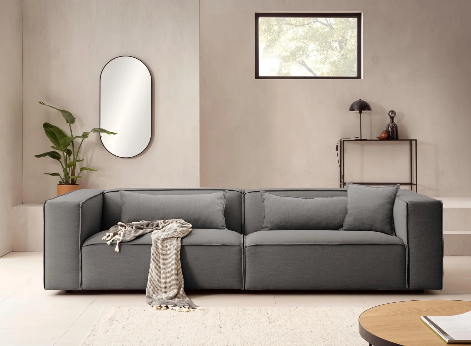 LeGer Home PIARA 3-Sitzer Sofa Anthrazit Leinenoptik