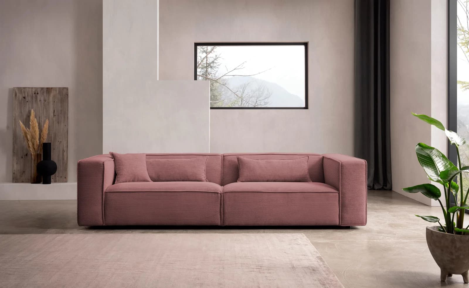 LeGer Home PIARA 3-Sitzer Sofa Cord Leinenoptik Beige
