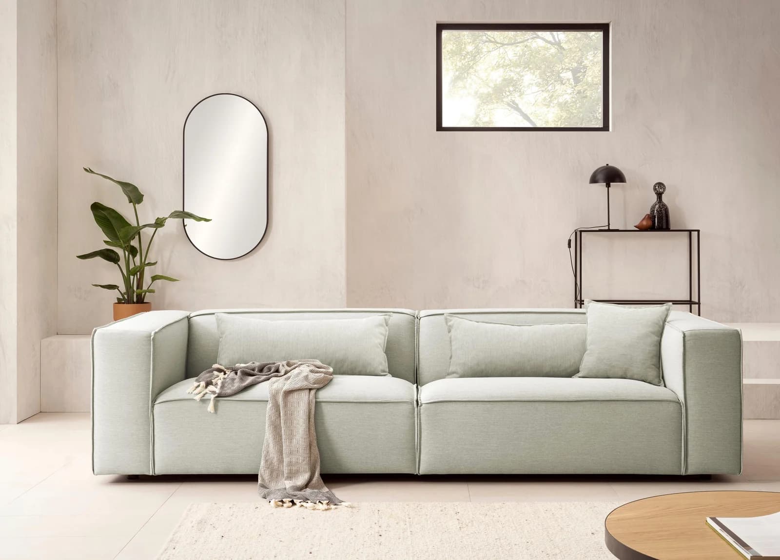 LeGer Home 3-Sitzer Sofa PIARA hellgrün Leinenoptik