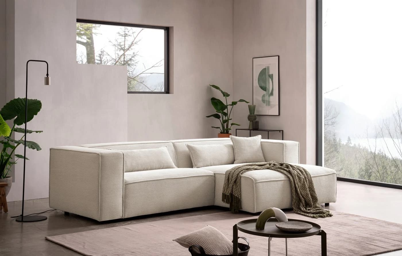 LeGer Home Ecksofa PIARA L-Form hellbeige Cord - Bild 2