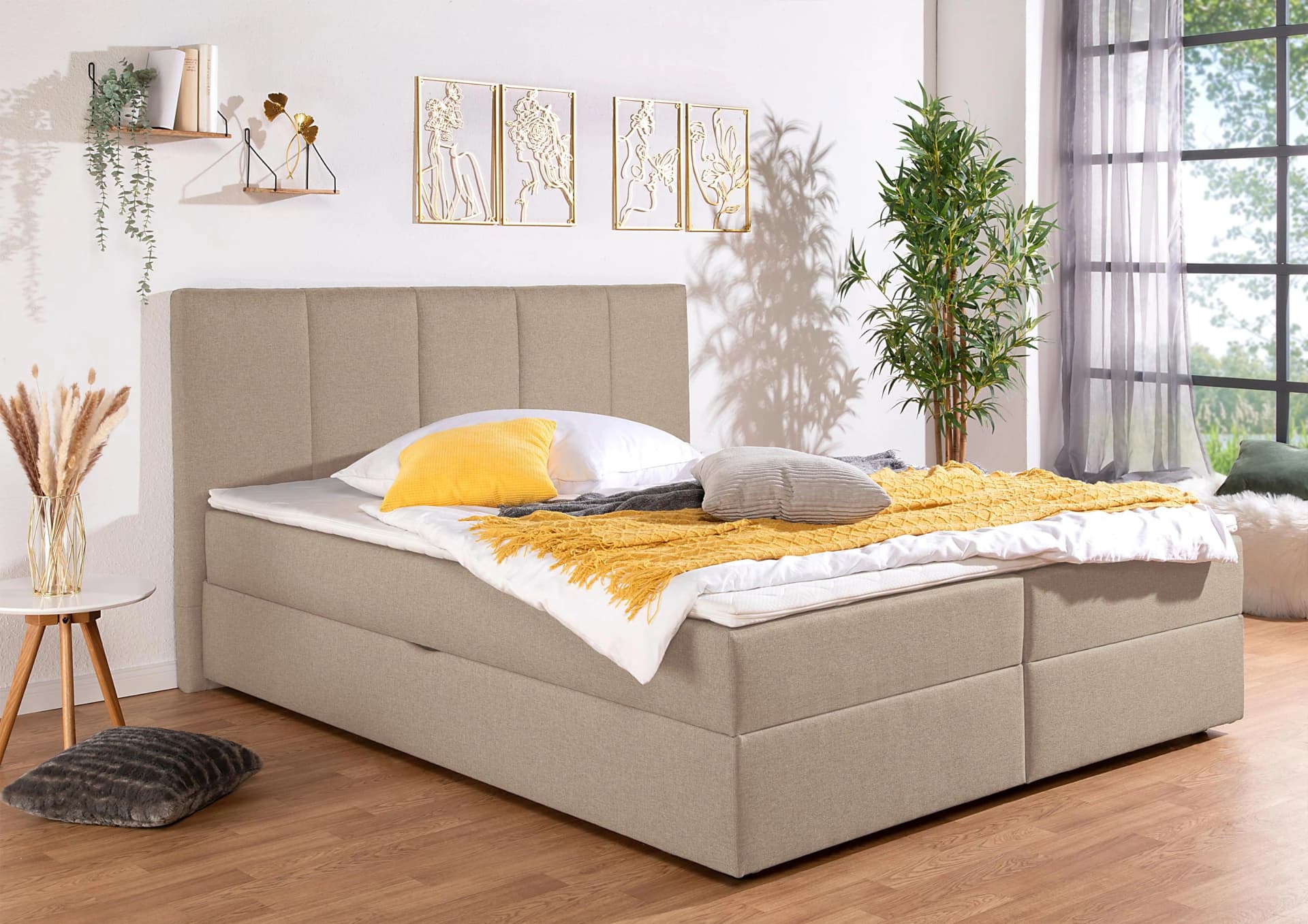 Boxbett HOME AFFAIRE Fidan Beige mit Bettkasten