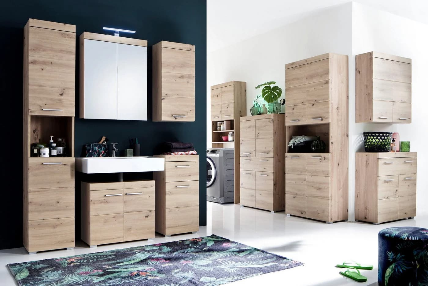 Welltime Badmöbel-Set Avena Braun Holzwerkstoff Waschbeckenunterschrank Spiegelschrank
