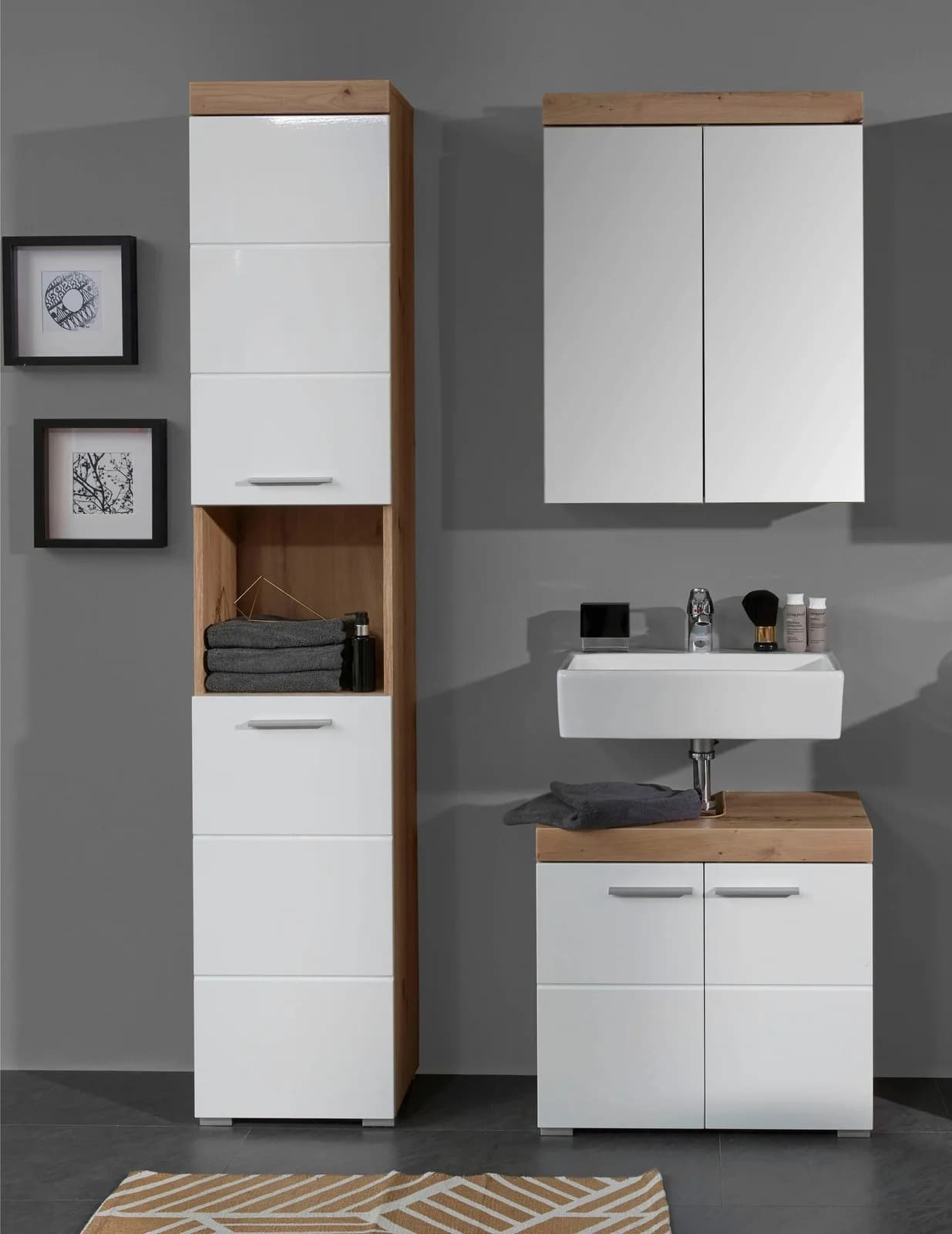 Badmöbel-Set WELLTIME "Avena" Weiß Hochglanz Holzwerkstoff Kunststoff Metall