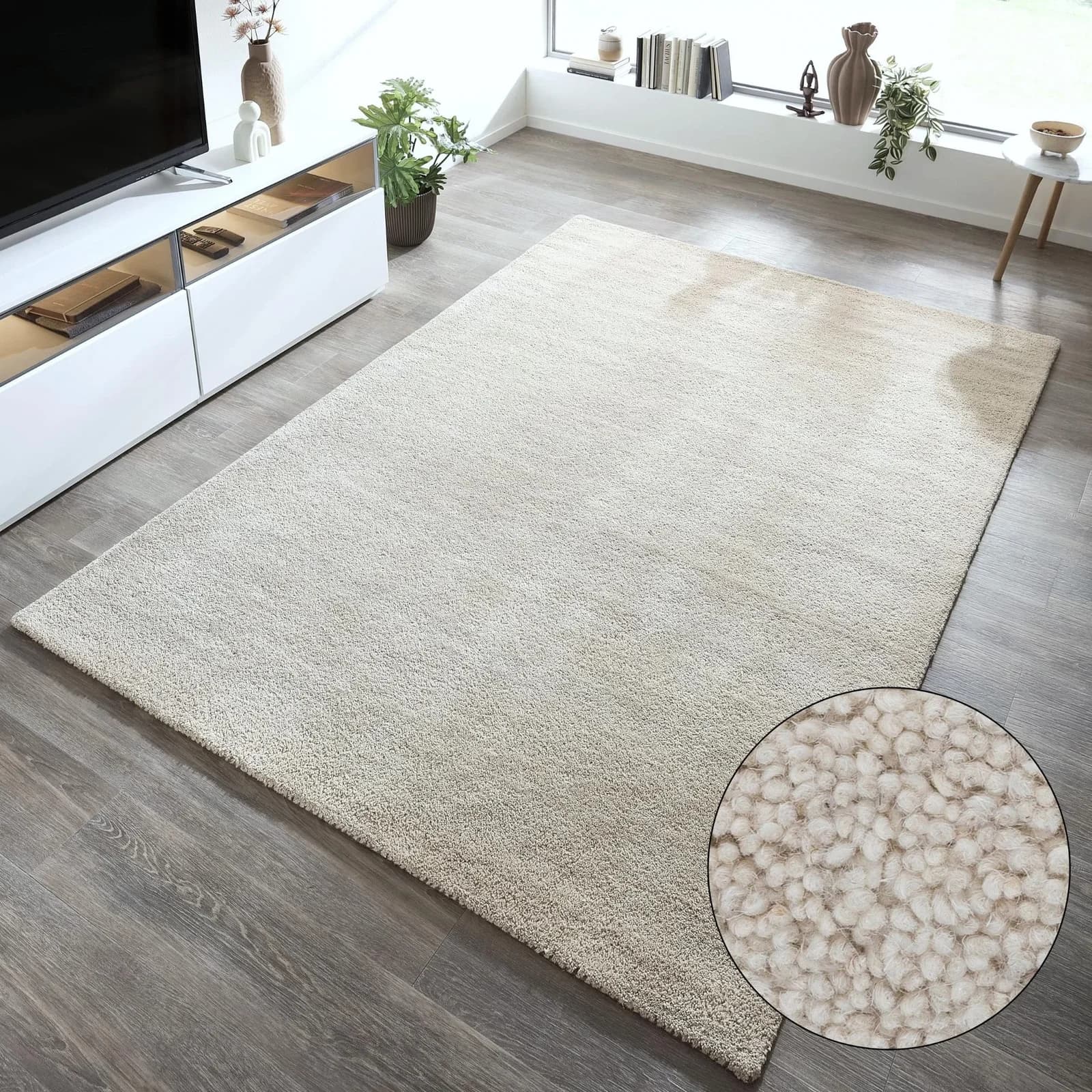 THEKO Gabbeh Uni Wollteppich Handgefertigt Meliert Beige