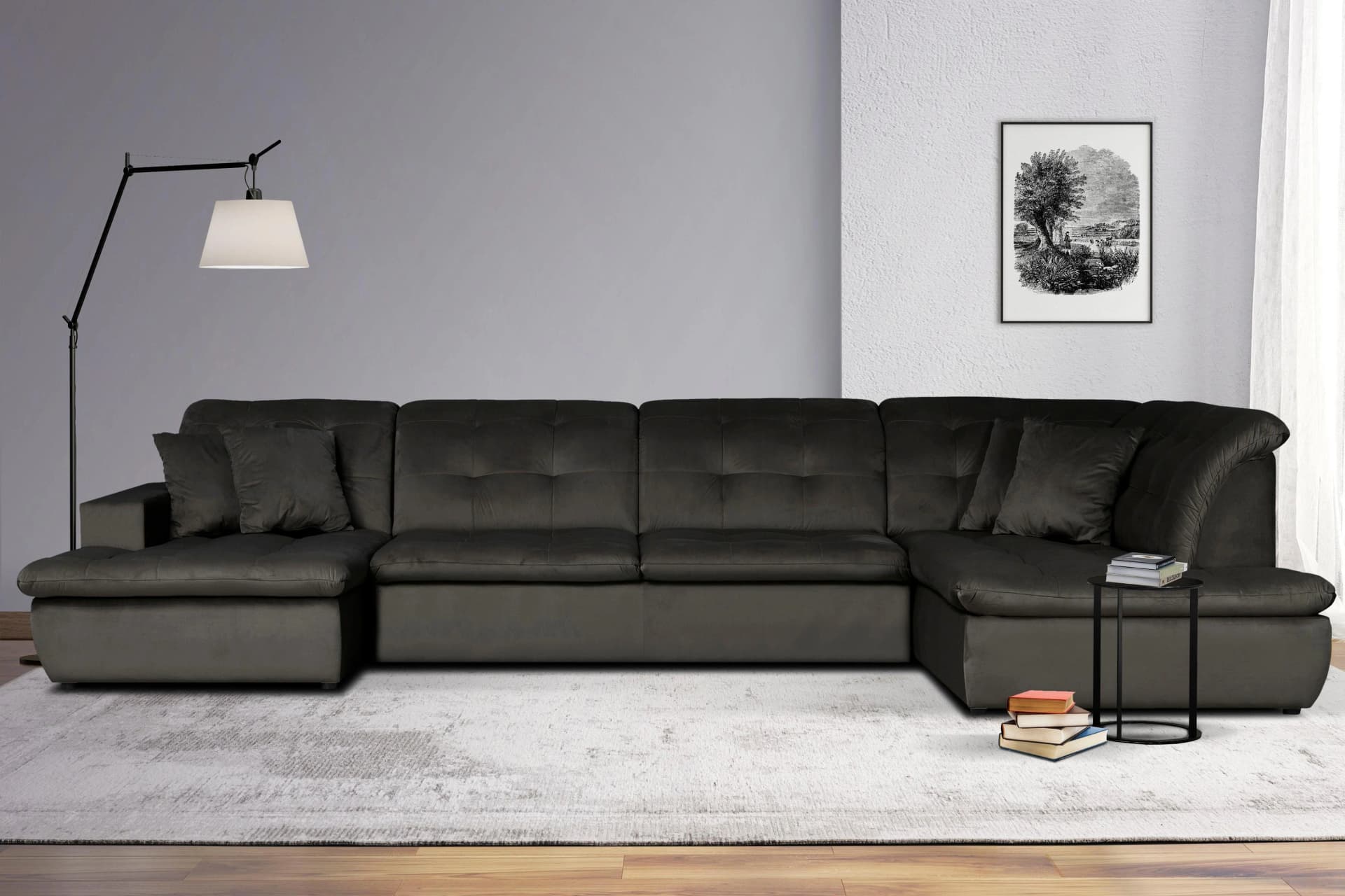 Home Affaire Brisbane U-Form Wohnlandschaft Anthrazit mit Recamiere