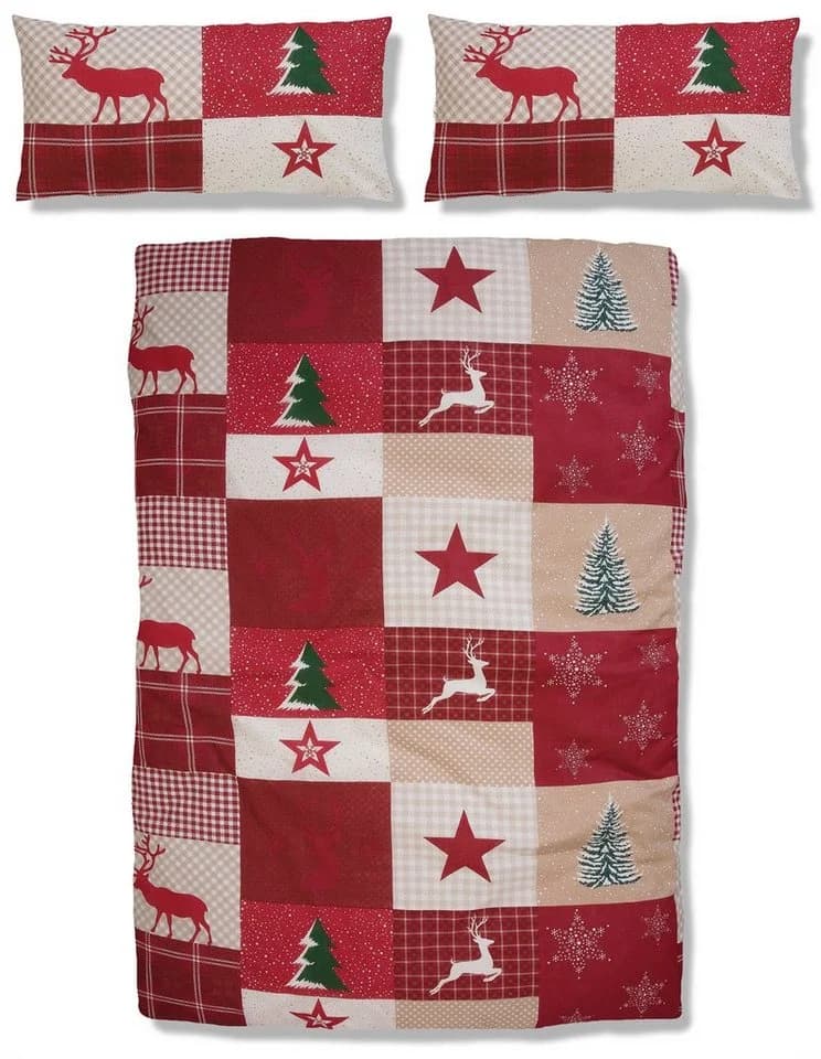 OTTO HOME Bettwäsche Nicholas Rot Kariert Wintermotiv 100% Baumwolle