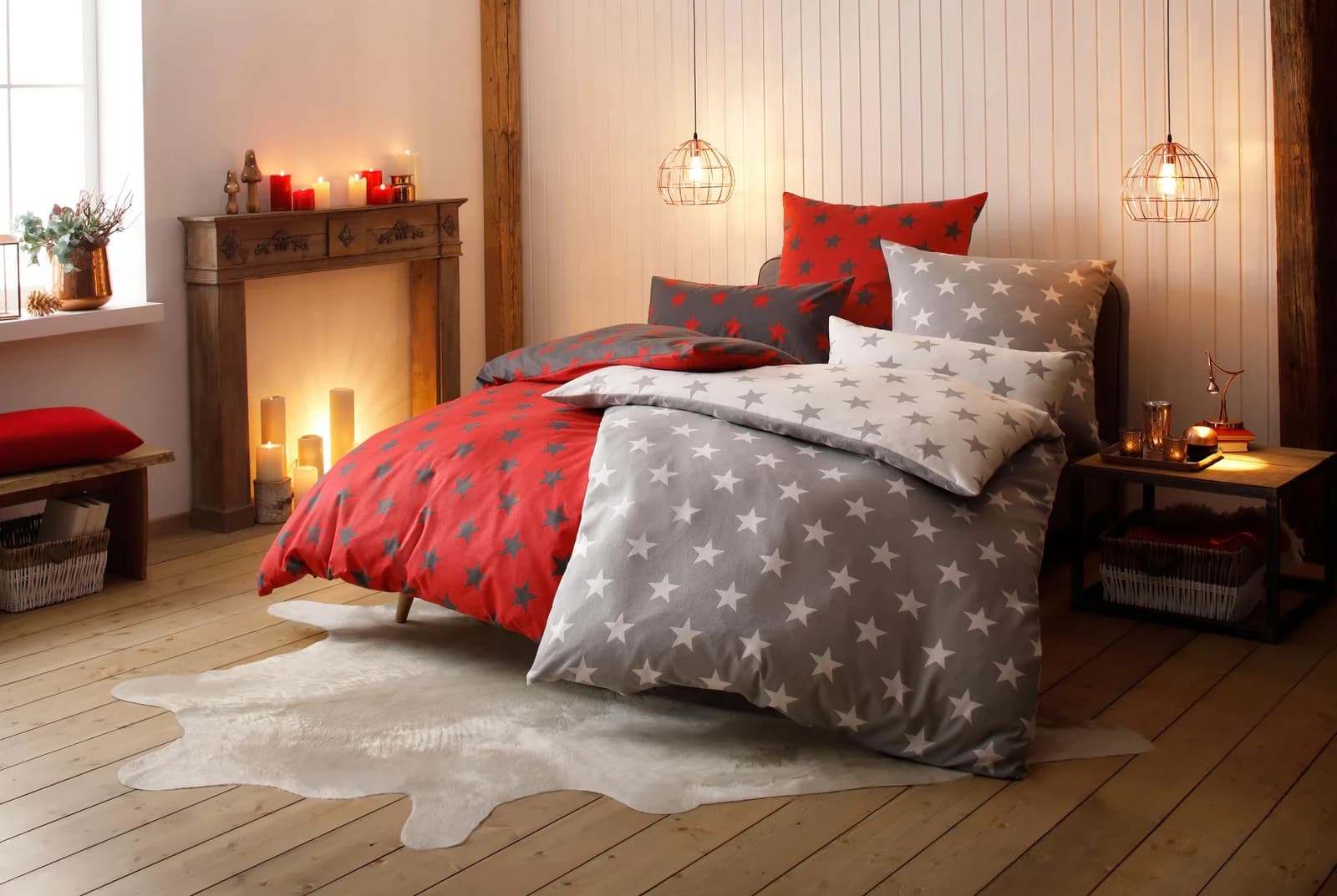 OTTO home Wendebettwäsche STELLA Grau/Wollweiß Sternen-Motiv 100% Baumwolle