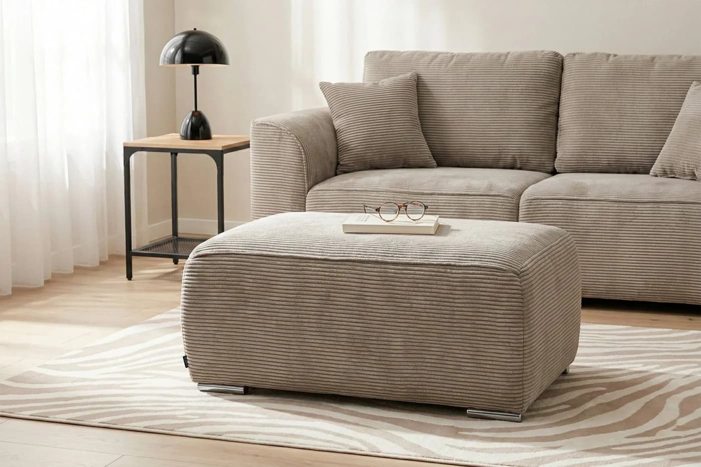 OTTO HOME Hocker Beatrice Beige Cord Polyätherschaum - Bild 4