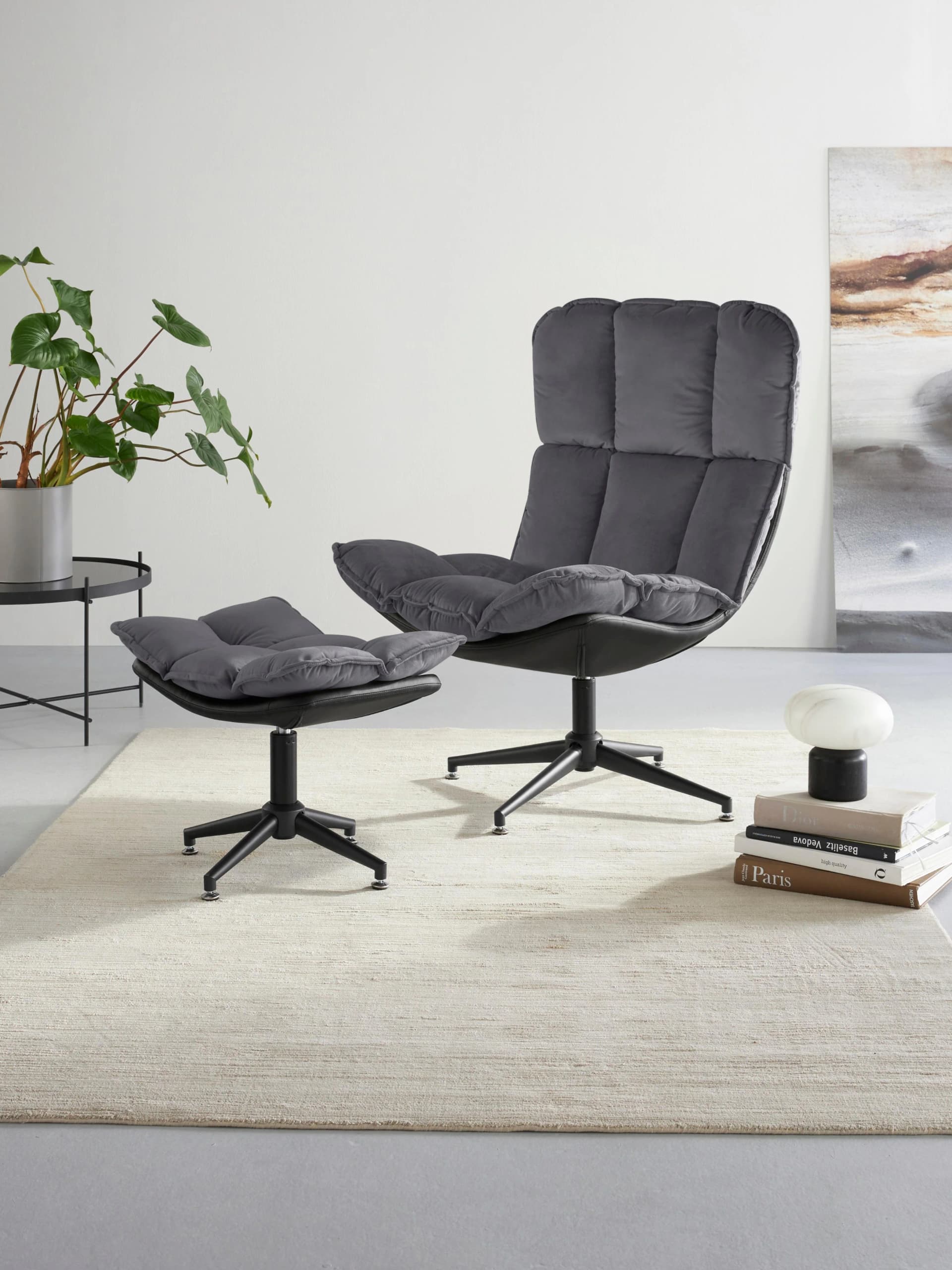 HOME AFFAIRE Drehsessel Seet mit Hocker Anthrazit