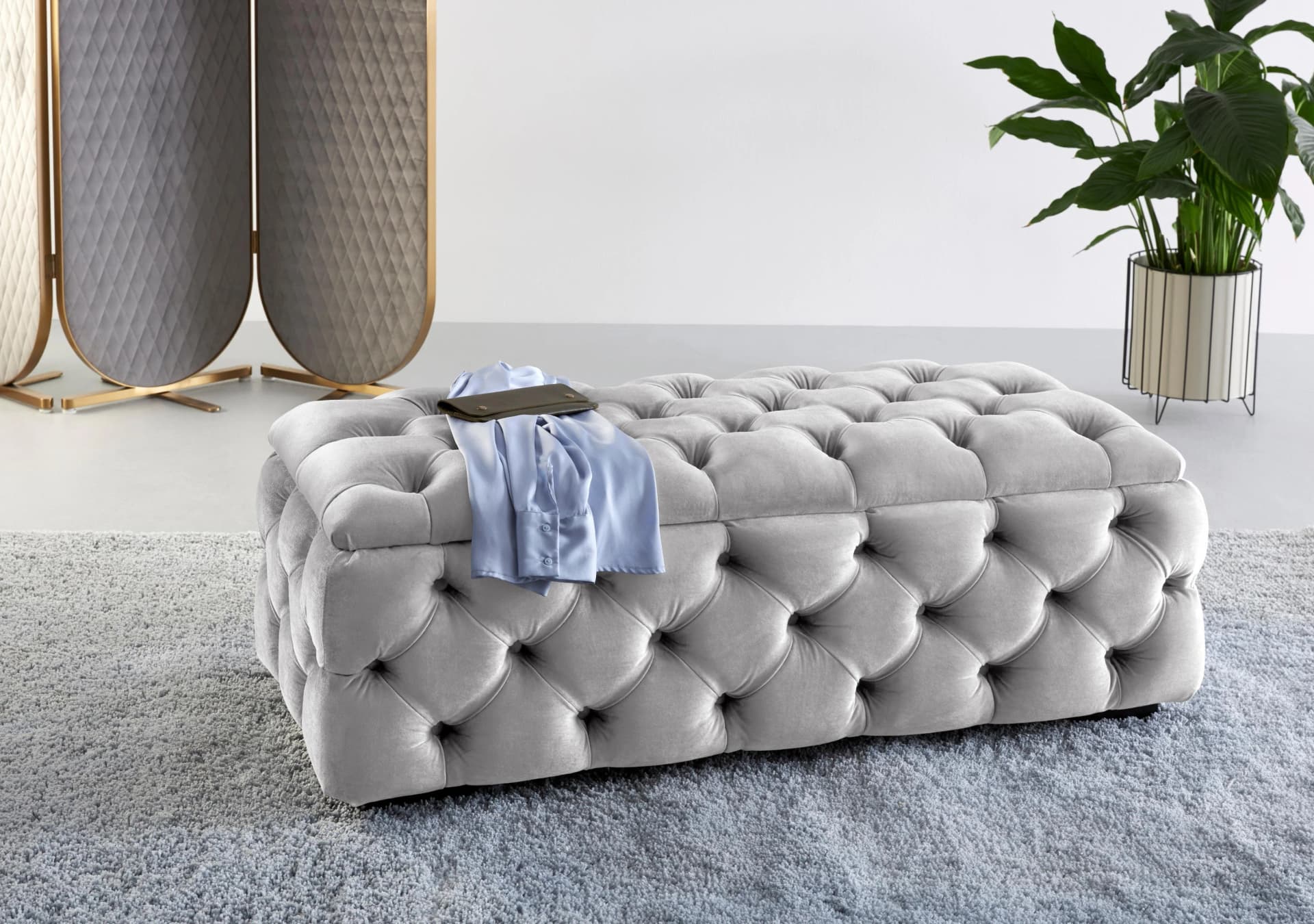 HOME AFFAIRE Polsterhocker KALINA Grau mit Stauraum