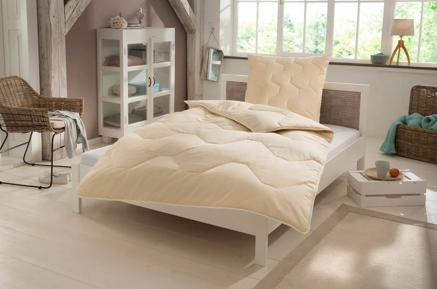 ÄLGDRÖM Naturfaserbettdecke + Kopfkissen Set 100% Baumwolle Beige - Bild 2