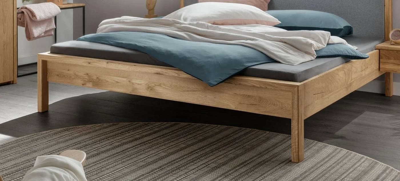 Home affaire Schlafzimmer-Set Huven Massivholzbett Eiche 3-tlg. mit 2 Nachttischen