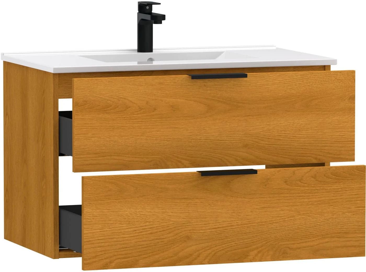 welltime Waschtisch Athen Badschrank mit Becken 80cm Softclose Eiche - Bild 4