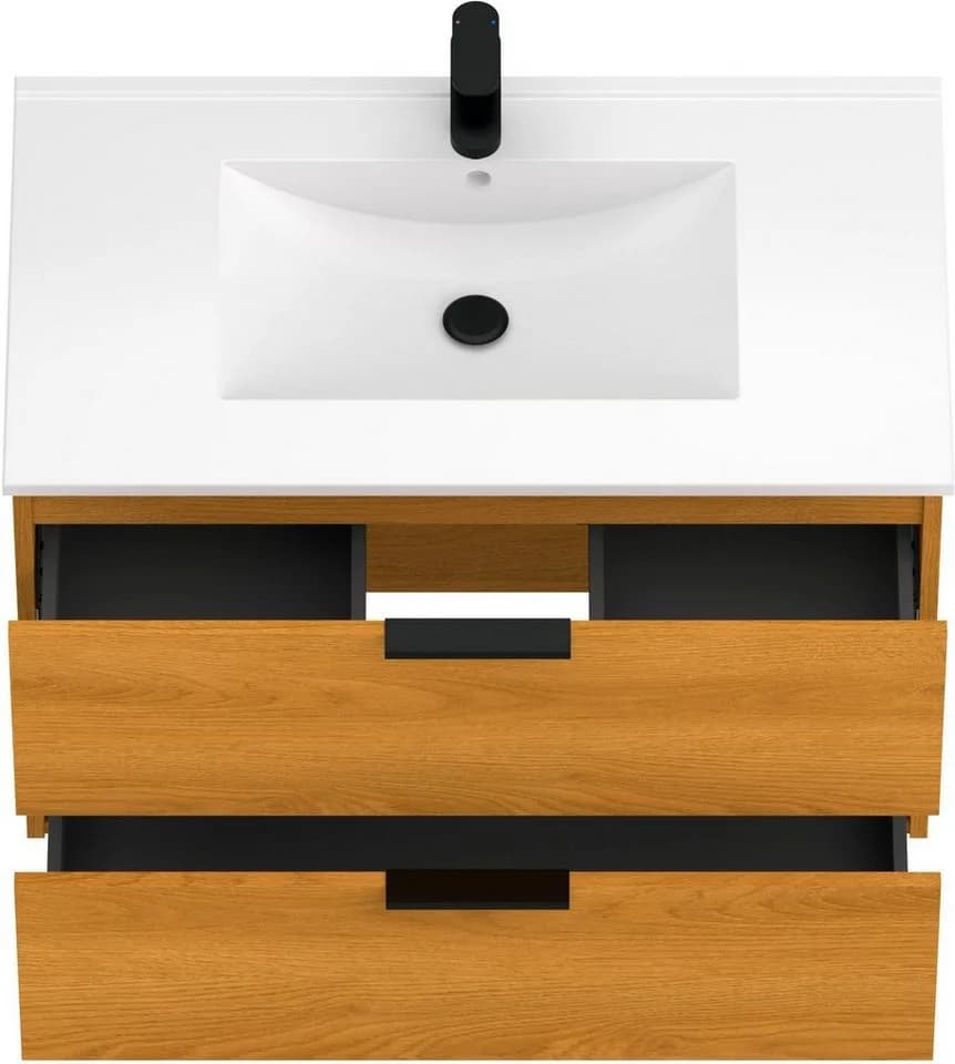 welltime Waschtisch Athen Badschrank mit Becken 80cm Softclose Eiche - Bild 5