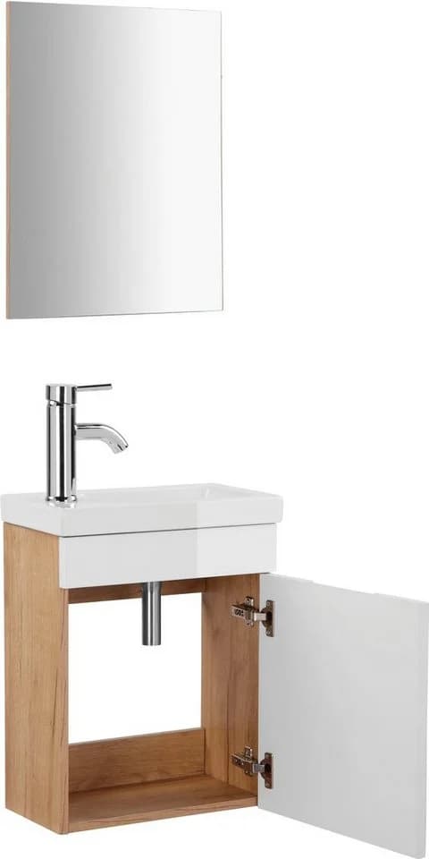 WELLTIME Badmöbel-Set Lund Weiß Eiche Hochglanz mit Waschbecken - Bild 4