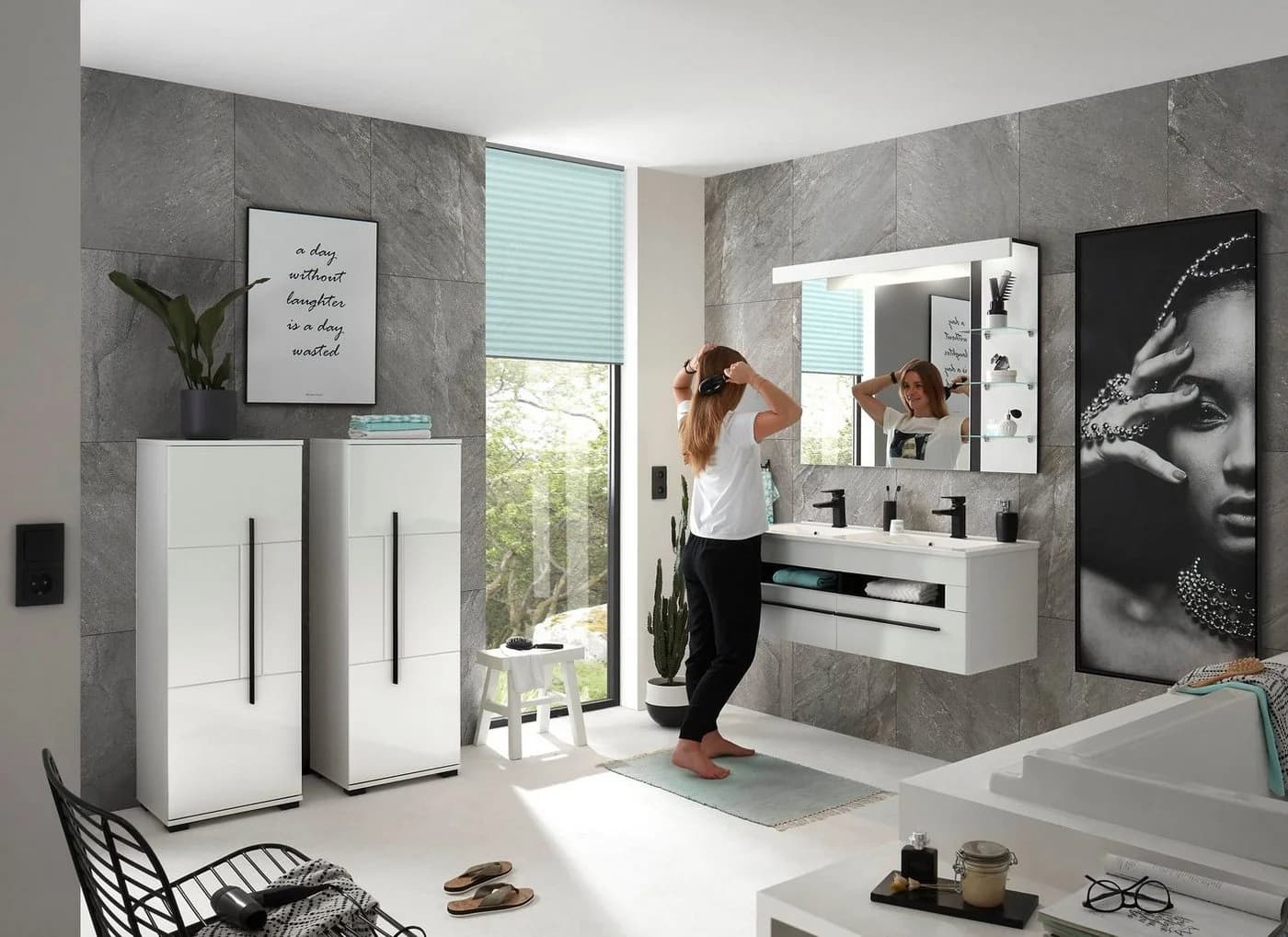 Home affaire Midischrank Cantara Weiß Hochglanz mit 3 Böden - Bild 4