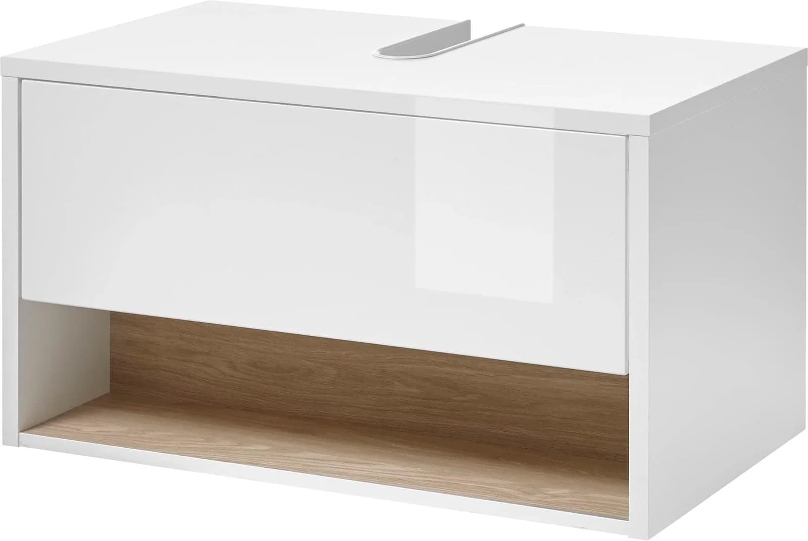 HOME AFFAIRE Studio Line Badschrank Hochglanz Weiß Eiche Dekor
