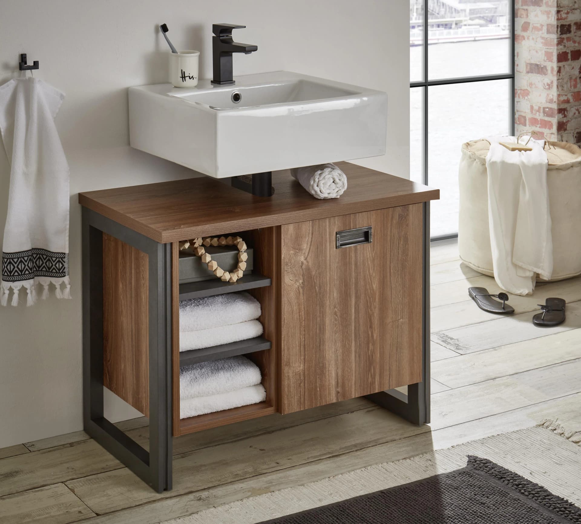 HOME AFFAIRE Detroit Waschbeckenunterschrank Eiche Dekor Industrialdesign