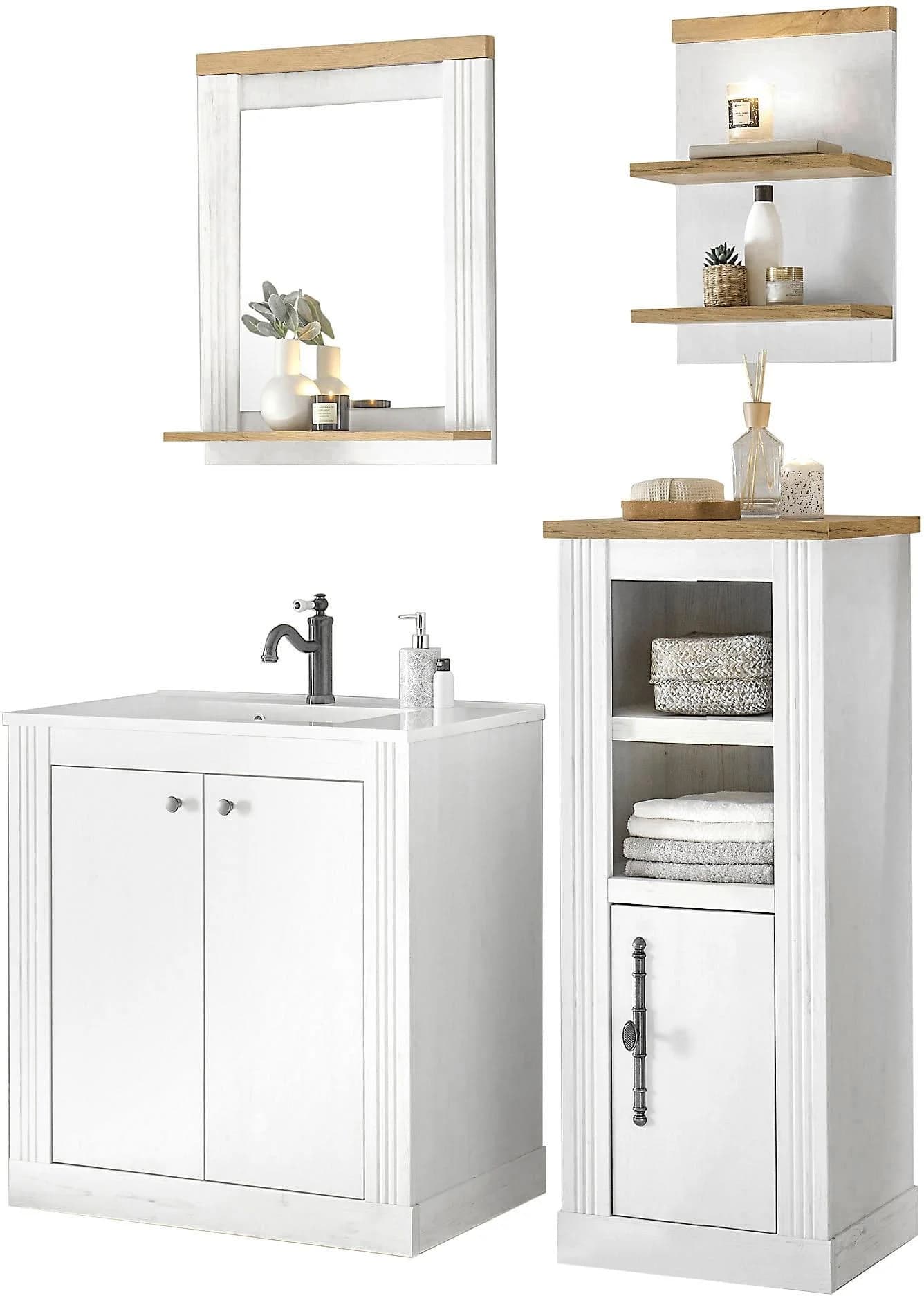 HOME AFFAIRE Badmöbel-Set Westminster Landhausstil Waschtisch Spiegel Midischrank Regal