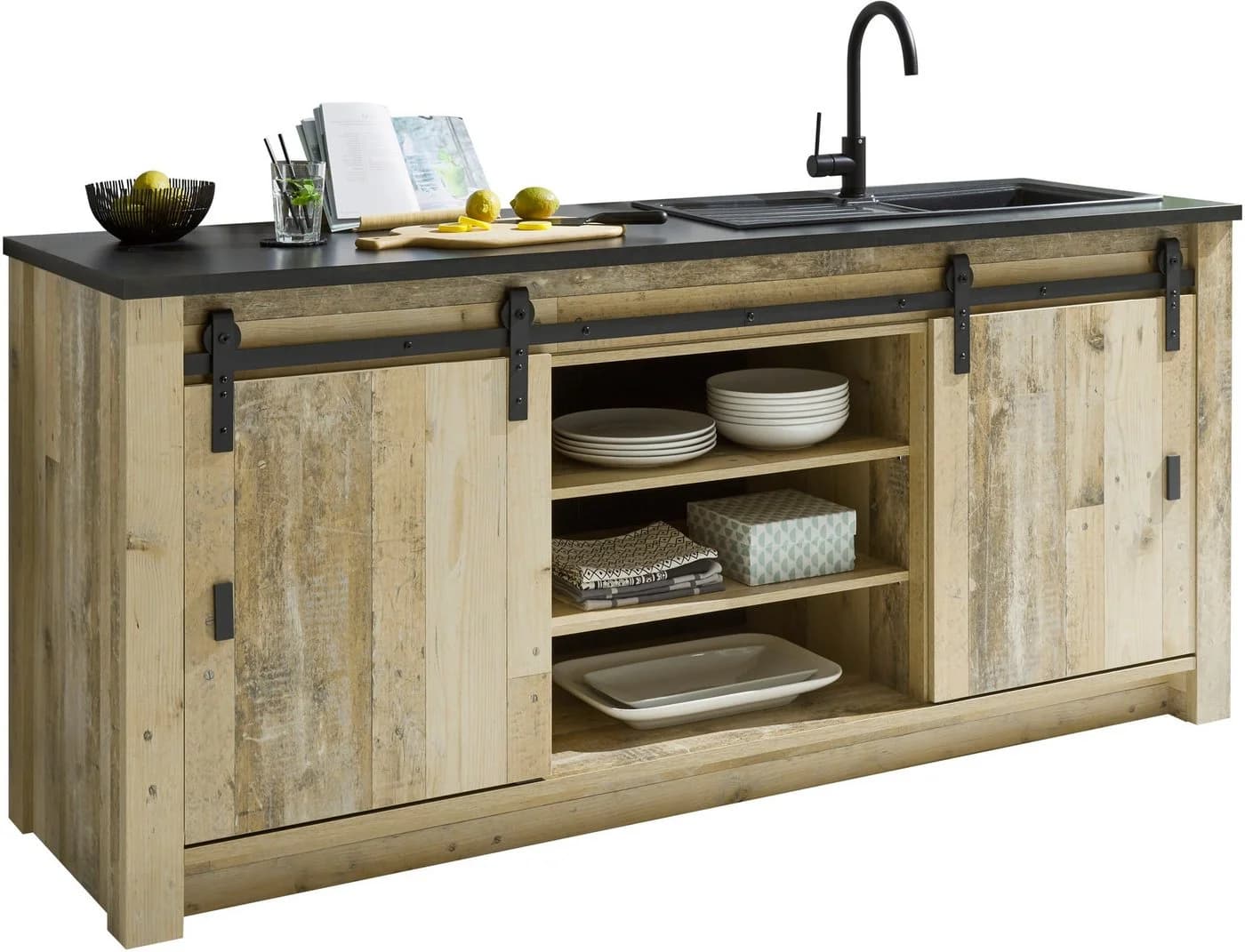 HOME AFFAIRE Spülenschrank Sherwood braun mit Schiebetüren - Bild 2