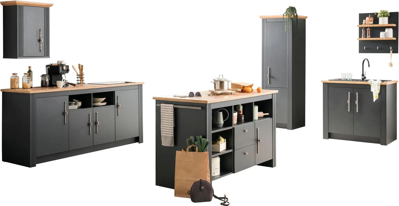 OTTO HOME KS-Westminster Küche Grau Eiche 366cm Komplettküche