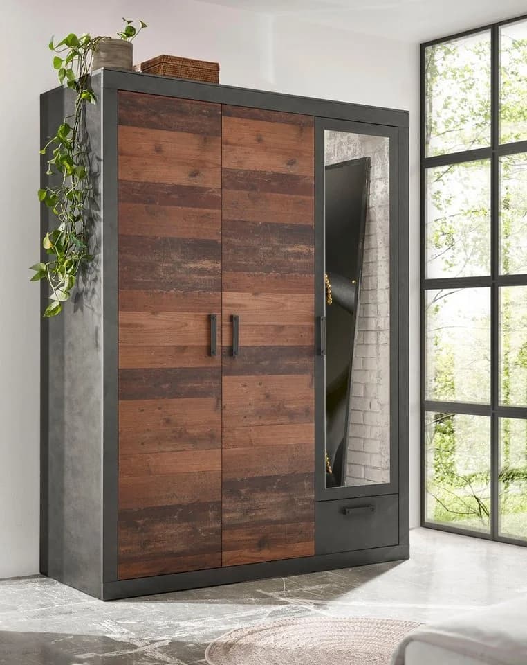 HOME AFFAIRE Brooklyn Kleiderschrank Grau Drehtürenschrank mit Spiegel - Bild 2