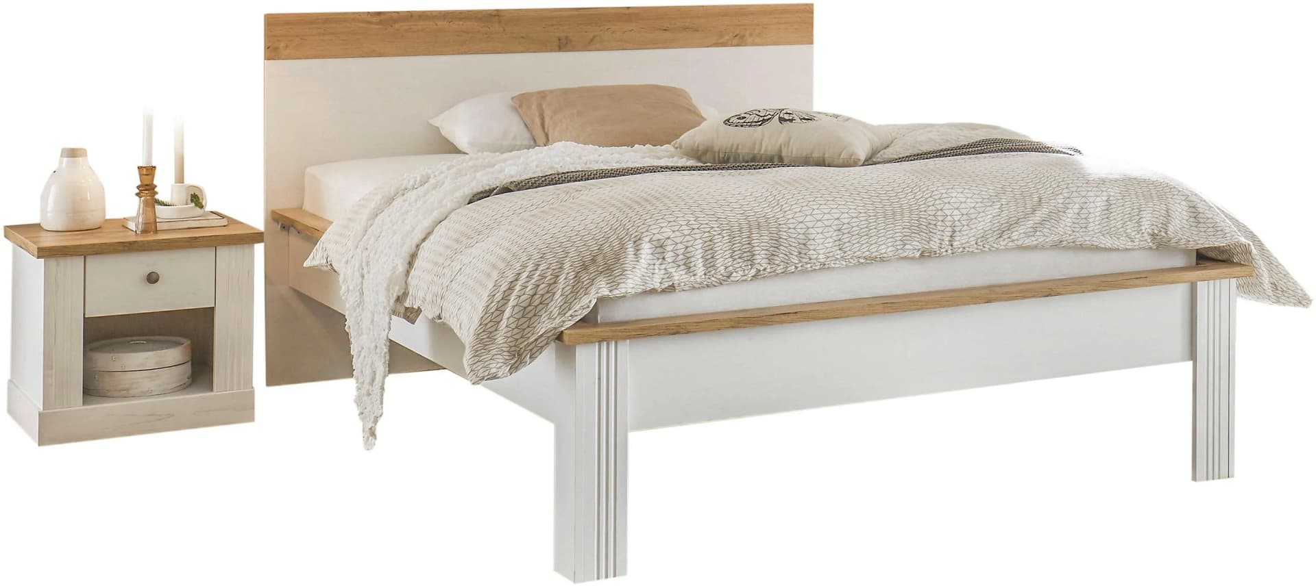 OTTO HOME Westminster Schlafzimmer-Set Weiß Bett 140x200cm mit Nachttisch