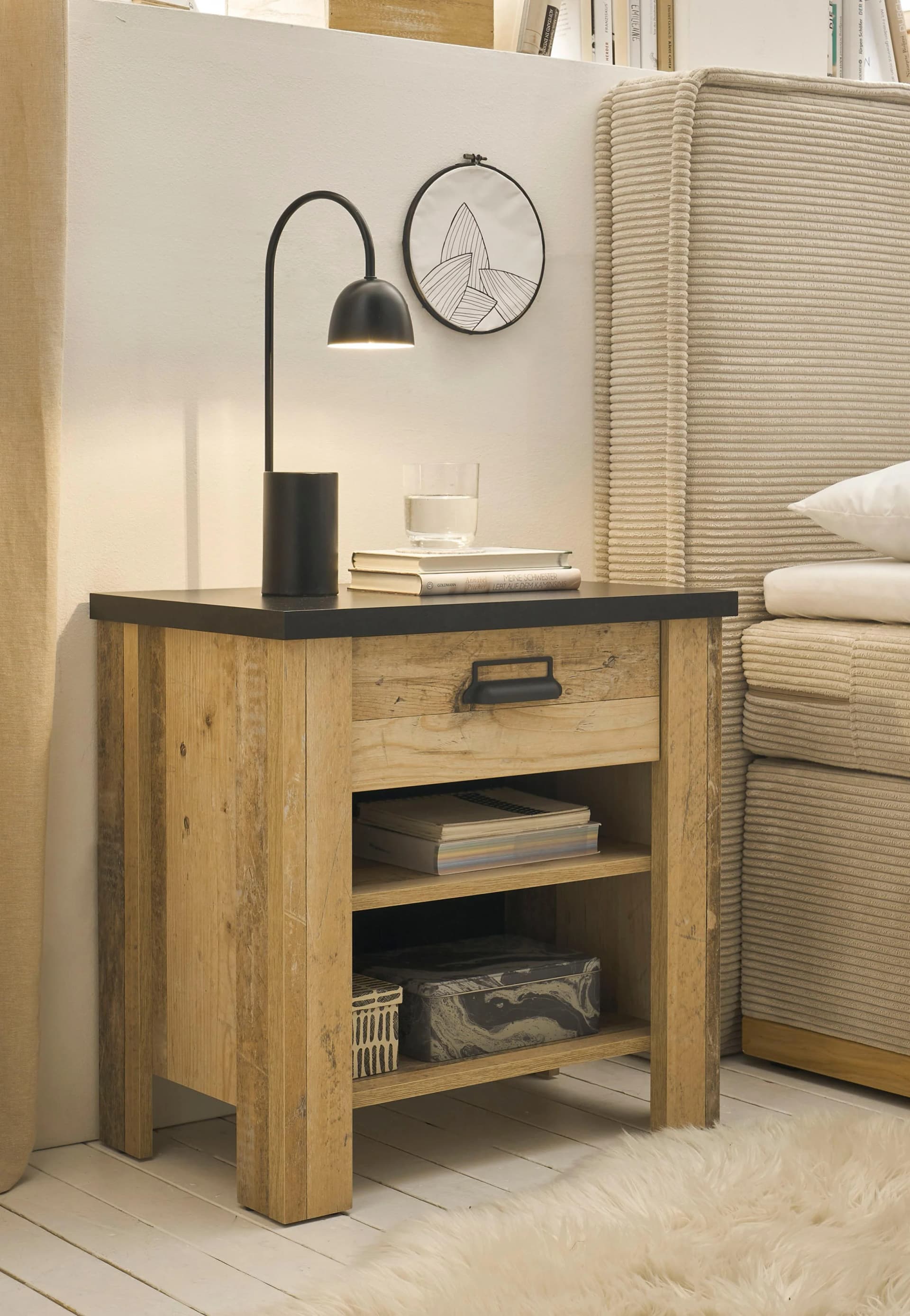 HOME AFFAIRE Nachtkommode SHERWOOD Braun Holzoptik Soft-Close
