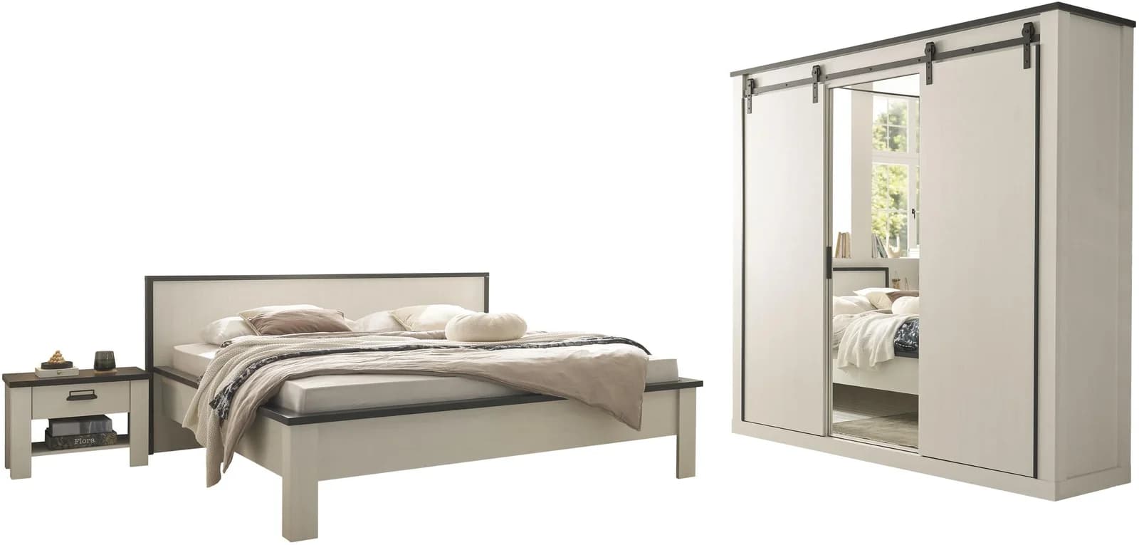 Schlafzimmer-Set HOME AFFAIRE SHERWOOD Weiß Pinie Weiß Dekor