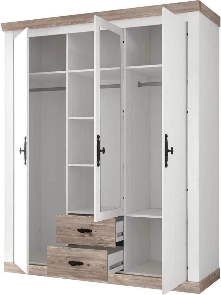 HOME AFFAIRE Florenz Drehtürenschrank Landhausstil Weiß Metallgriffe - Bild 4