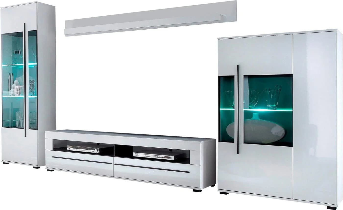HOME AFFAIRE Wohnwand Cantara Weiß Hochglanz Modern