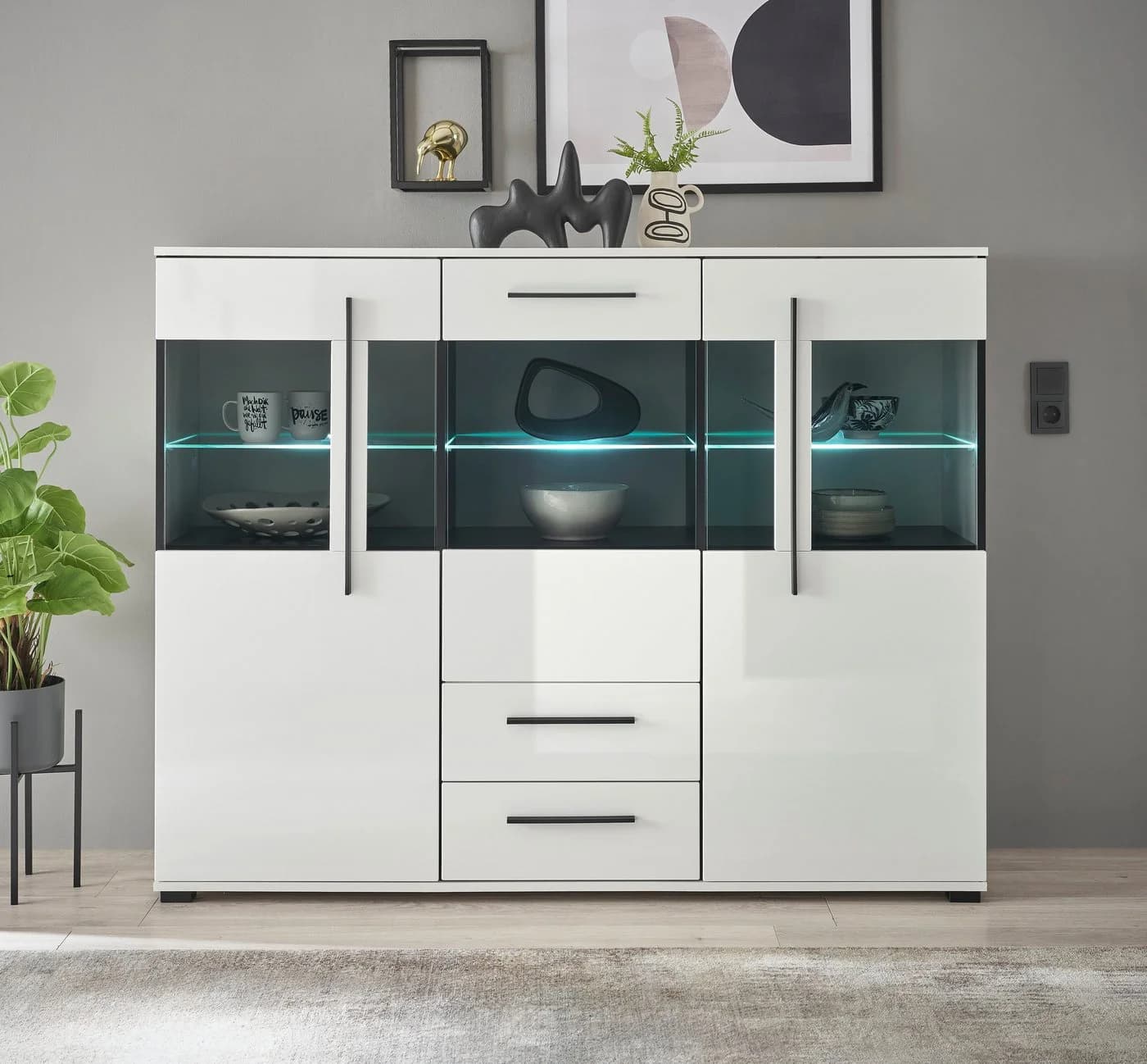 HOME AFFAIRE Highboard Cantara Weiß Moderner Schrank Vitrine