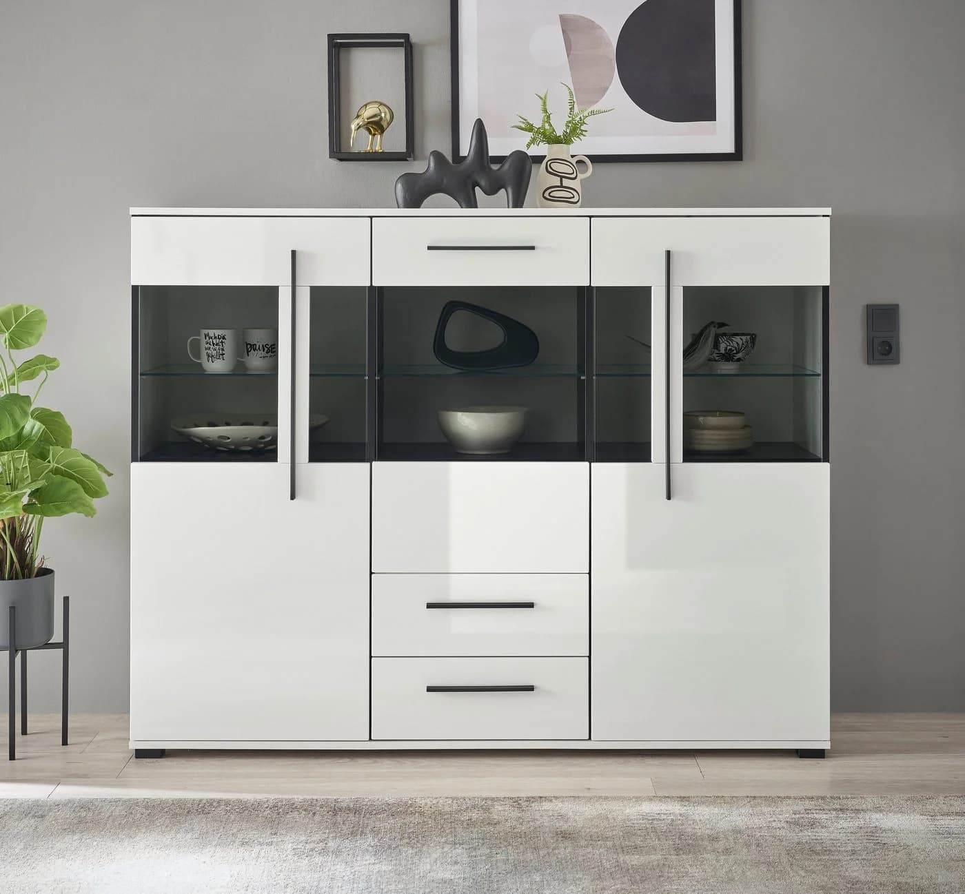 HOME AFFAIRE Highboard Cantara Weiß Moderner Schrank Vitrine - Bild 2