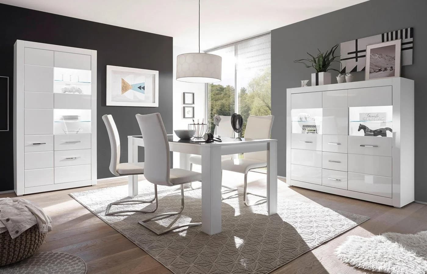 HOME AFFAIRE Vitrine BIANCO Weiß Hochglanz Matt 3 Türen
