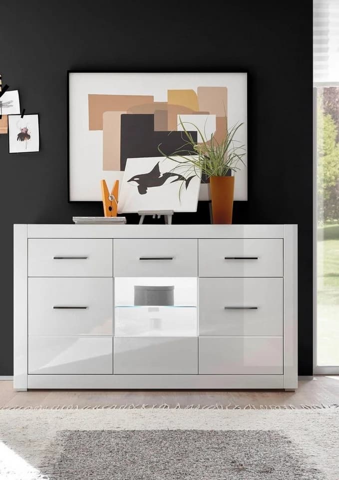 Home Affaire Sideboard Bianco Weiß Matt Hochglanz 3 Türen - Bild 2
