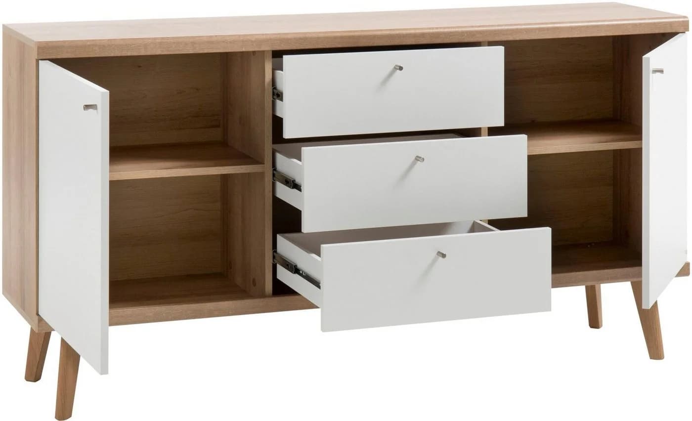 HOME AFFAIRE Sideboard Merle Weiß Eiche Riviera Skandinavisch - Bild 4